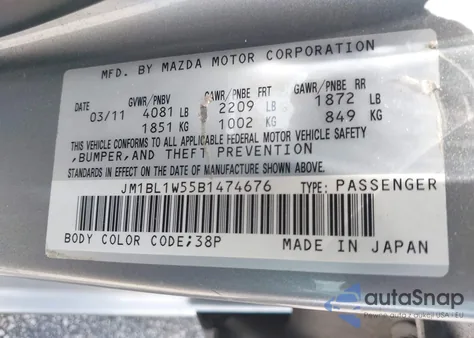 2011 Mazda Mazda3 S Grand Touring from USA, damaged, VIN JM1BL1W55B1474676